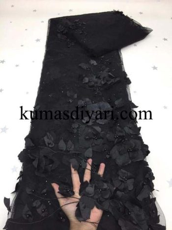 black 3d tulle fabric