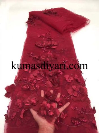 burgundy 3d tulle fabric