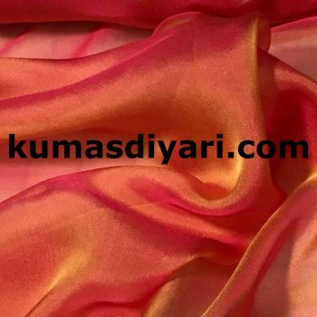coral-colored shimmering chiffon fabric