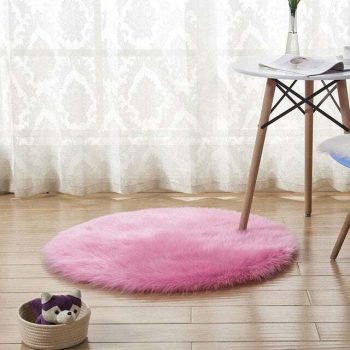 pink round plush rug